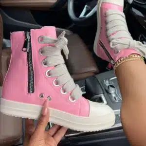 Fashionable Women’s Laces Leather High Top Sneakers