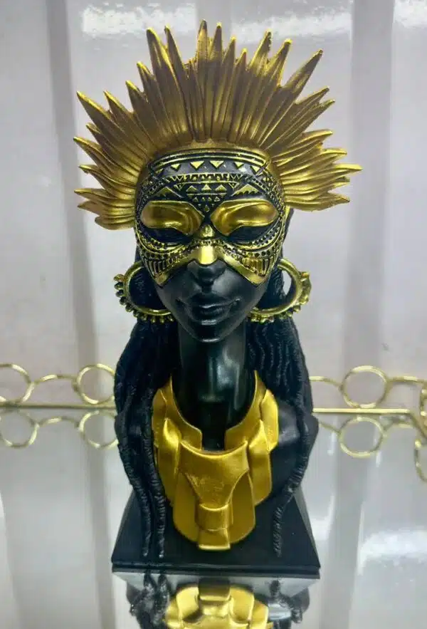 handcrafted african gold & black head statue decor 3