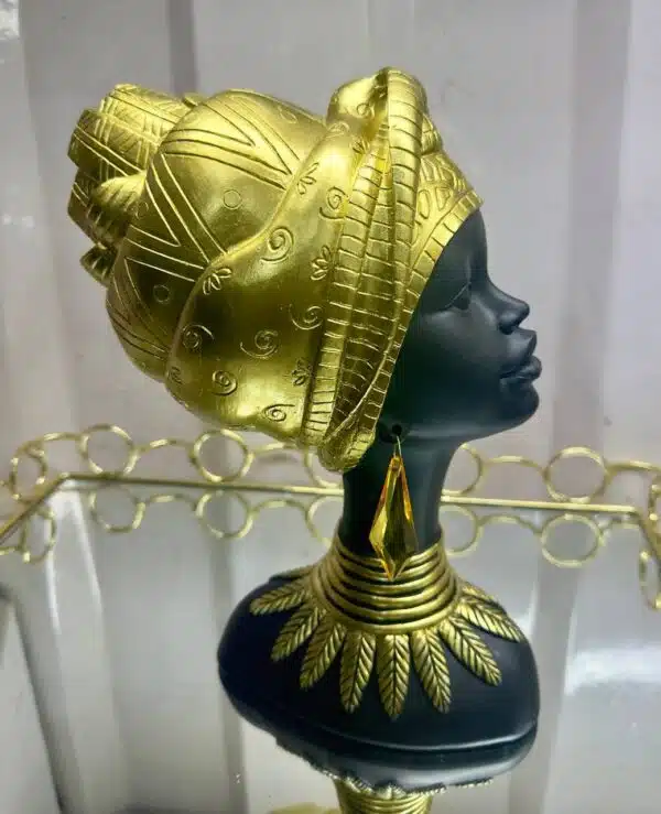 handcrafted african gold & black head statue decor