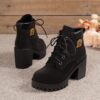 Women Lace Up Lug Sole Chunky Heel Boots