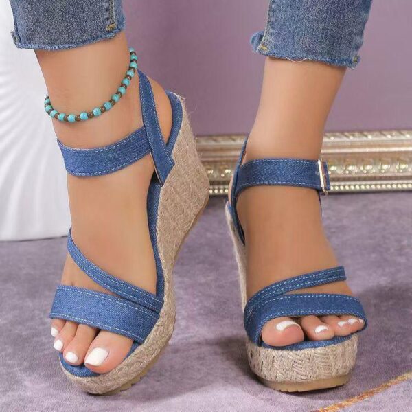 women's thick bottom denim wedge sandals