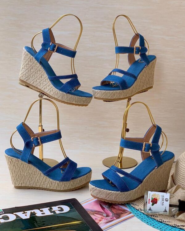 women's thick bottom denim wedge sandals