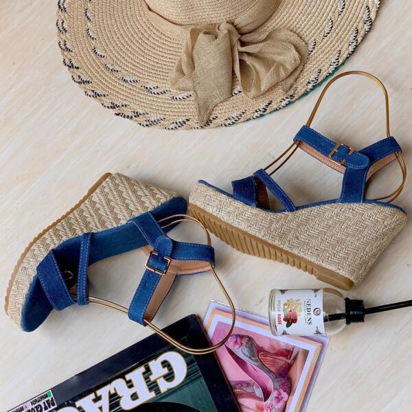 women's thick bottom denim wedge sandals