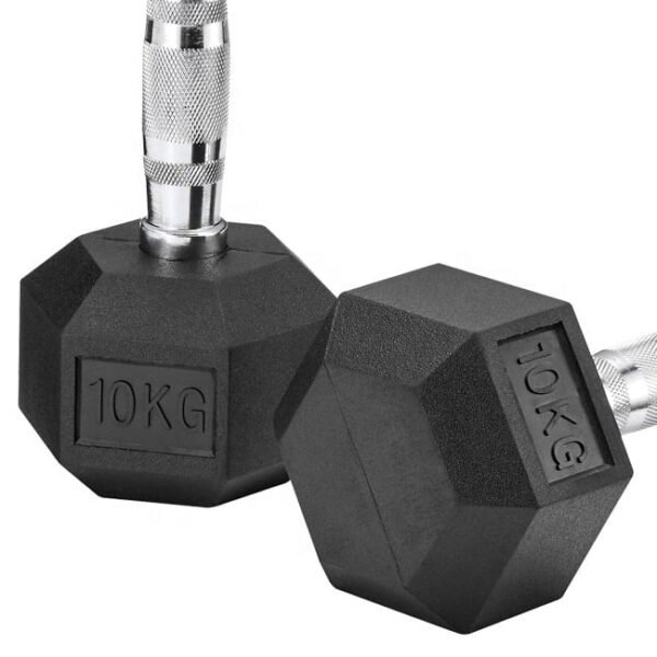 10kg hex rubber coated dumbbell pair