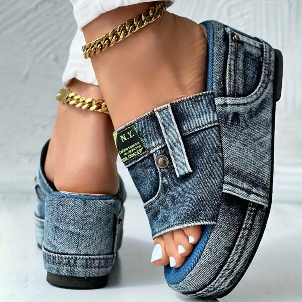 women denim platform slippers