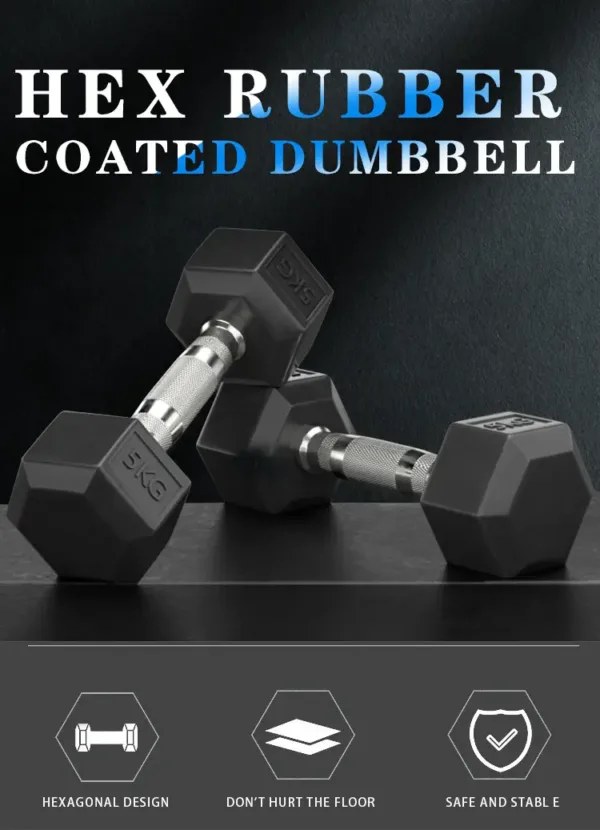 hex rubber coated 5kg dumbbell pair