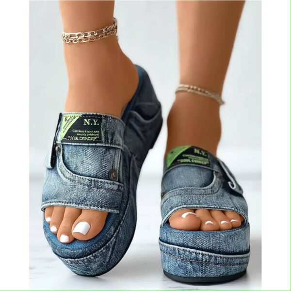 women denim platform slippers
