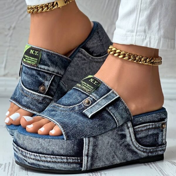 women denim platform slippers