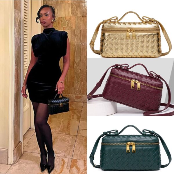designer leather woven crossbody bag