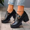 Women Thick Sole Platform Belt Buckle Shoes