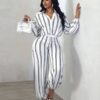 Casual Striped Collared Shirt & Pants Set