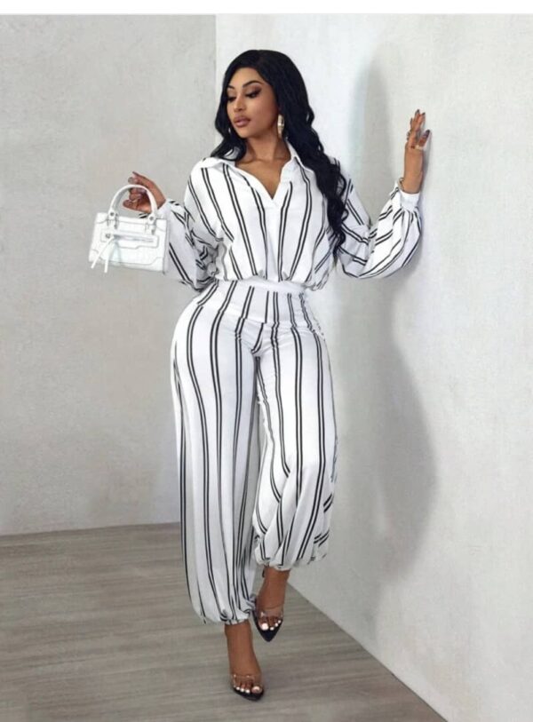 casual striped collared shirt & pants set