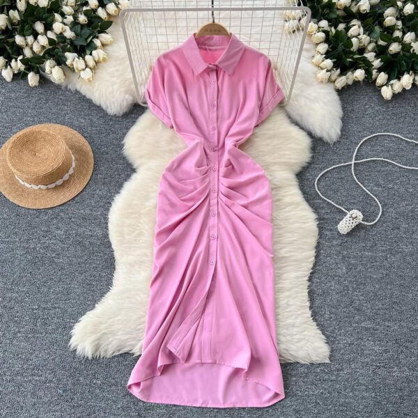 Women Ruched Front Shirt Dress