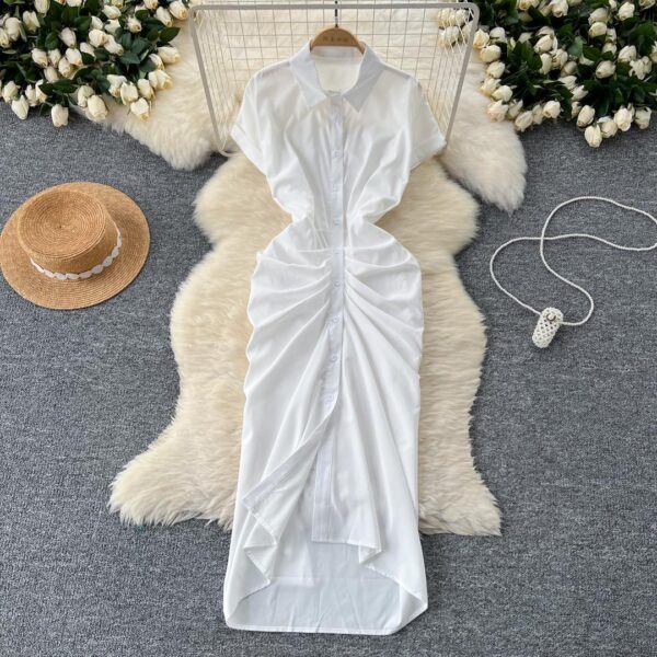 Women Ruched Front Shirt Dress