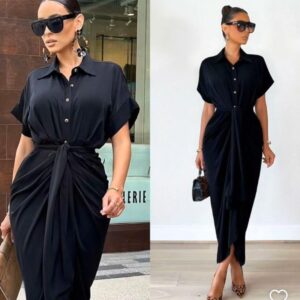 women ruched front shirt dress