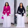 Women Flared Sleeves Pleated Wide Leg Pants Set