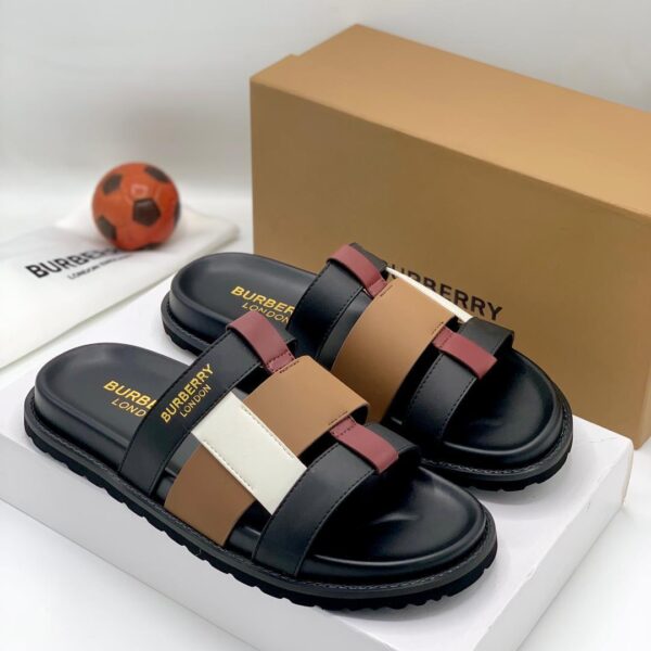 color-block leather upper slide sandals