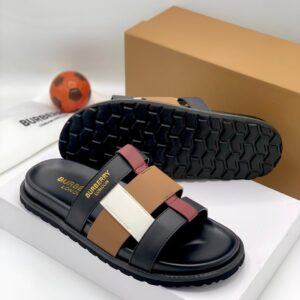 color-block leather upper slide sandals