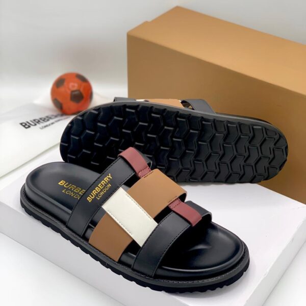color-block leather upper slide sandals