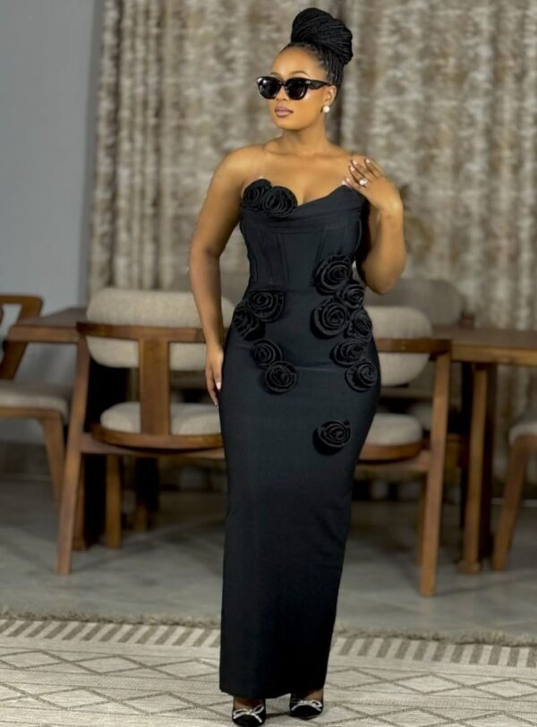 rose embellished bandage dress