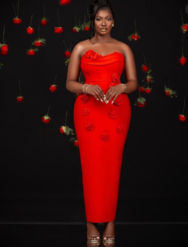 rose embellished bandage dress