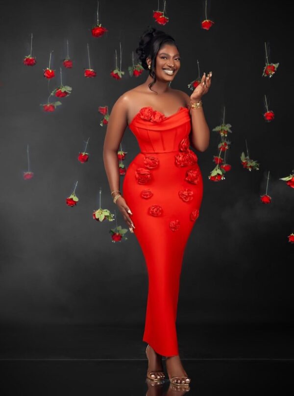 rose embellished bandage dress