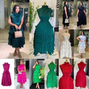 ladies ruffles stand collar oversized midi dress