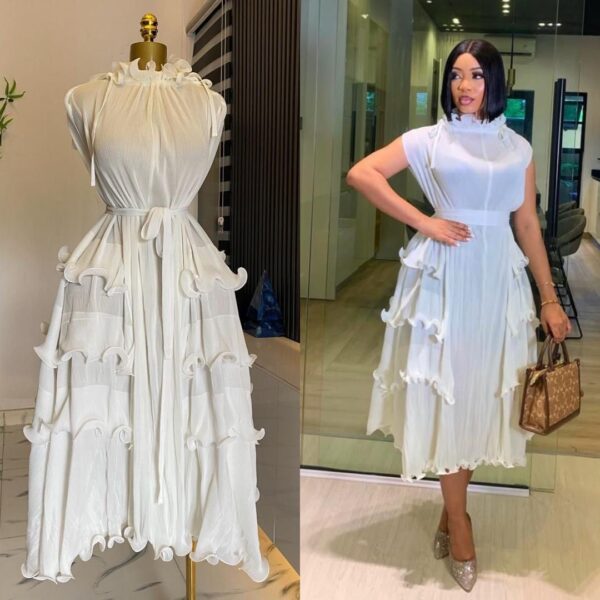 ladies ruffles stand collar oversized midi dress
