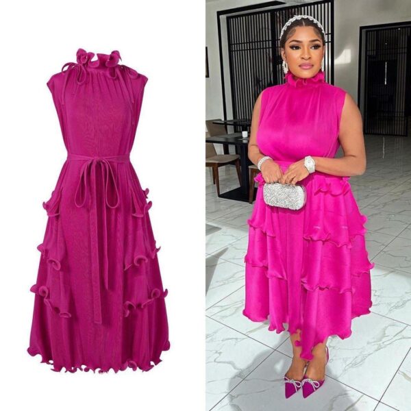 ladies ruffles stand collar oversized midi dress