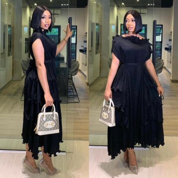 ladies ruffles stand collar oversized midi dress
