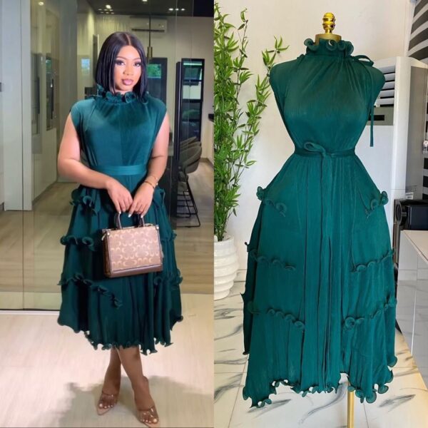 ladies ruffles stand collar oversized midi dress