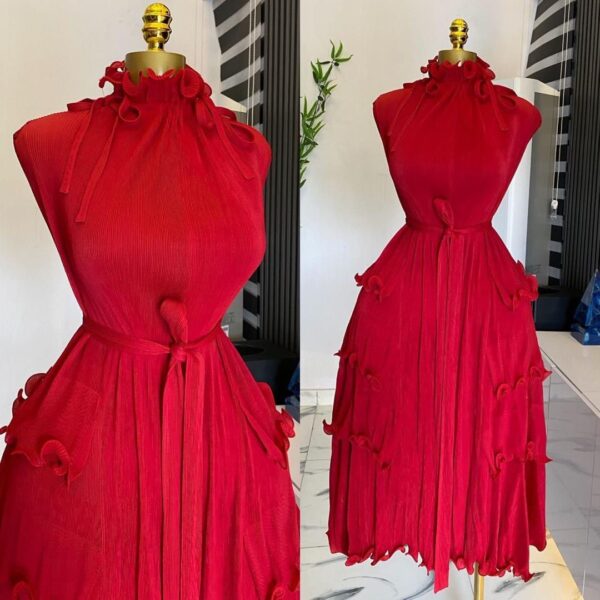ladies ruffles stand collar oversized midi dress