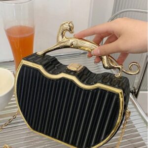 compact clutch bag with chain strap