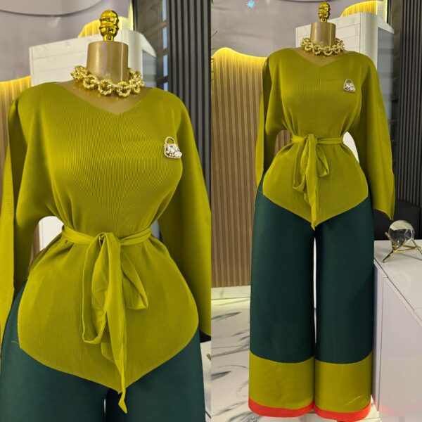 ladies belted top and palazzo pant set