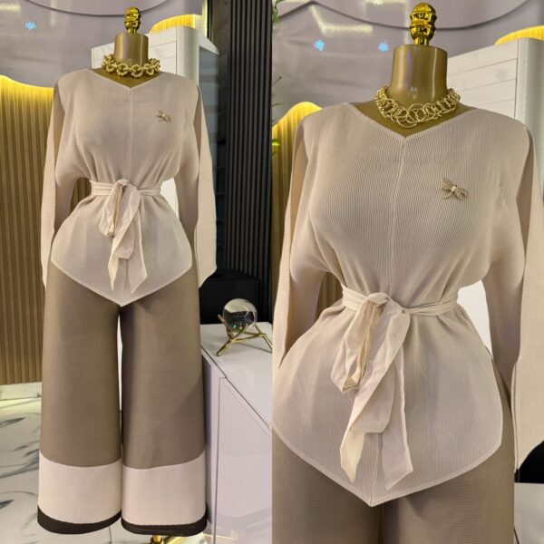 ladies belted top and palazzo pant set