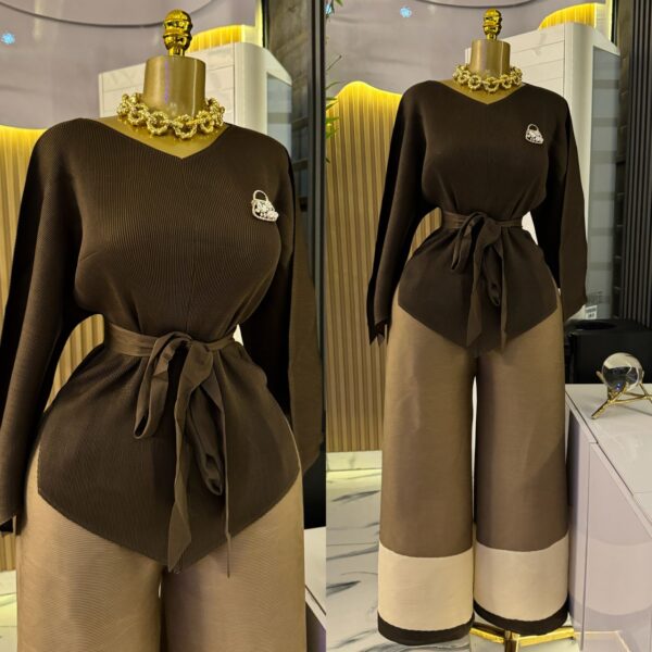 ladies belted top and palazzo pant set