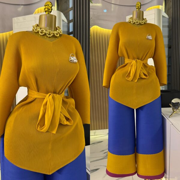 ladies belted top and palazzo pant set