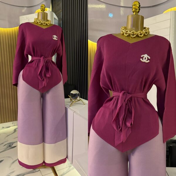 ladies belted top and palazzo pant set