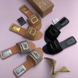 women's woven buckle slippers