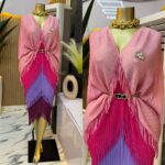 V-Neck Color Block Fringe Layered Dresses
