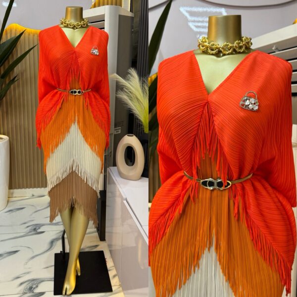 v-neck color block fringe layered dresses