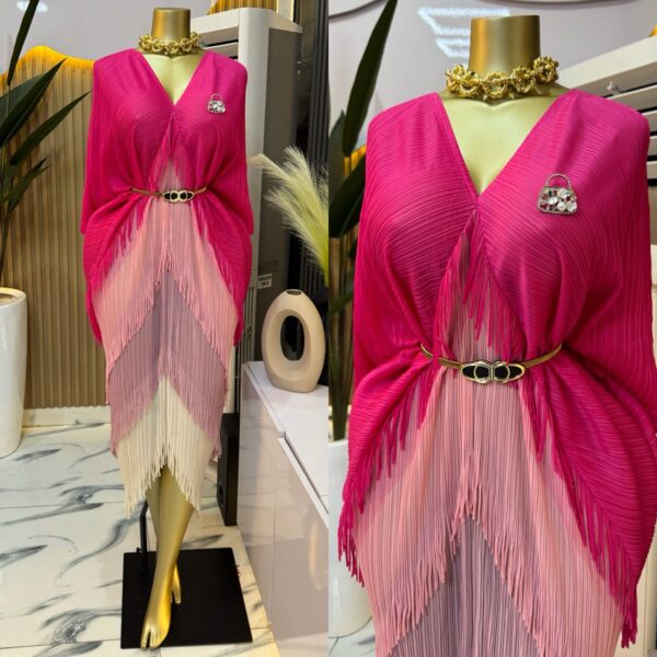 v-neck color block fringe layered dresses