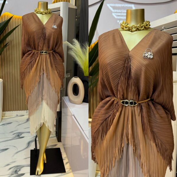 v-neck color block fringe layered dresses