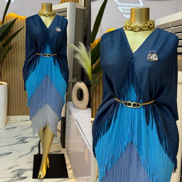 v-neck color block fringe layered dresses