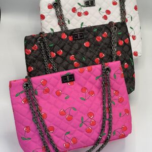 ladies cherry quilted tote bag