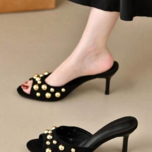 stylish studded peep toe heels