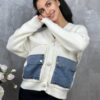 Women Knit Cardigan with Denim Pockets