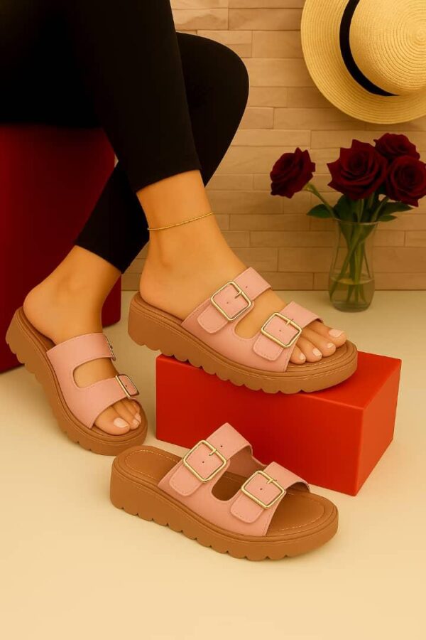 women adjustable strap platform slippers