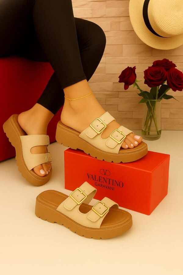 women adjustable strap platform slippers