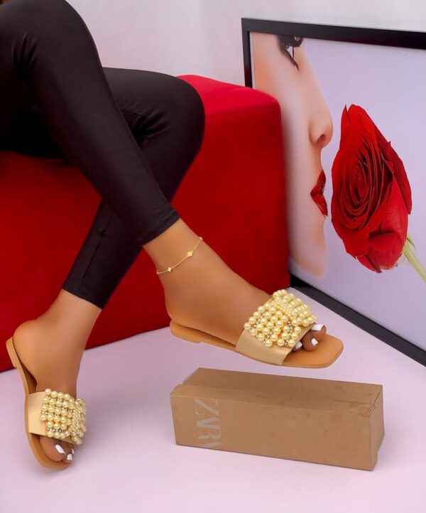 pearl embellished slip-on sandals